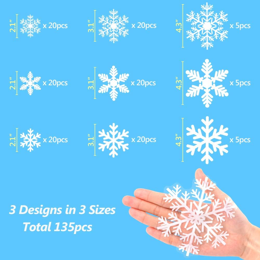 LUDILO 135Pcs Christmas Window Clings Snowflakes Window Decals Static Window Stickers for Christmas Decorations Window Décor Ornaments Xmas Party Supplies Thanksgiving Party Décor