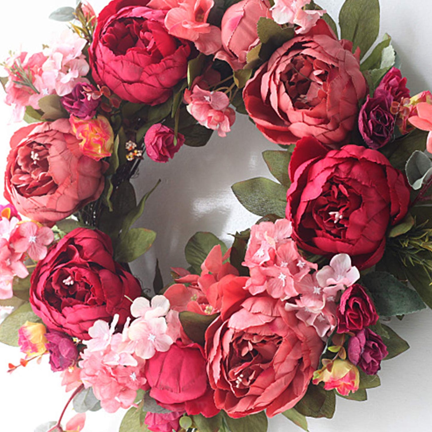 Artificial Flower Wreath for Front Door Burgundy Peony Faux Floral Wreath Spring Summer Garland for Door Wall Window Hanging Wedding Party Fistival Welcome Hello Wreath Home Decor