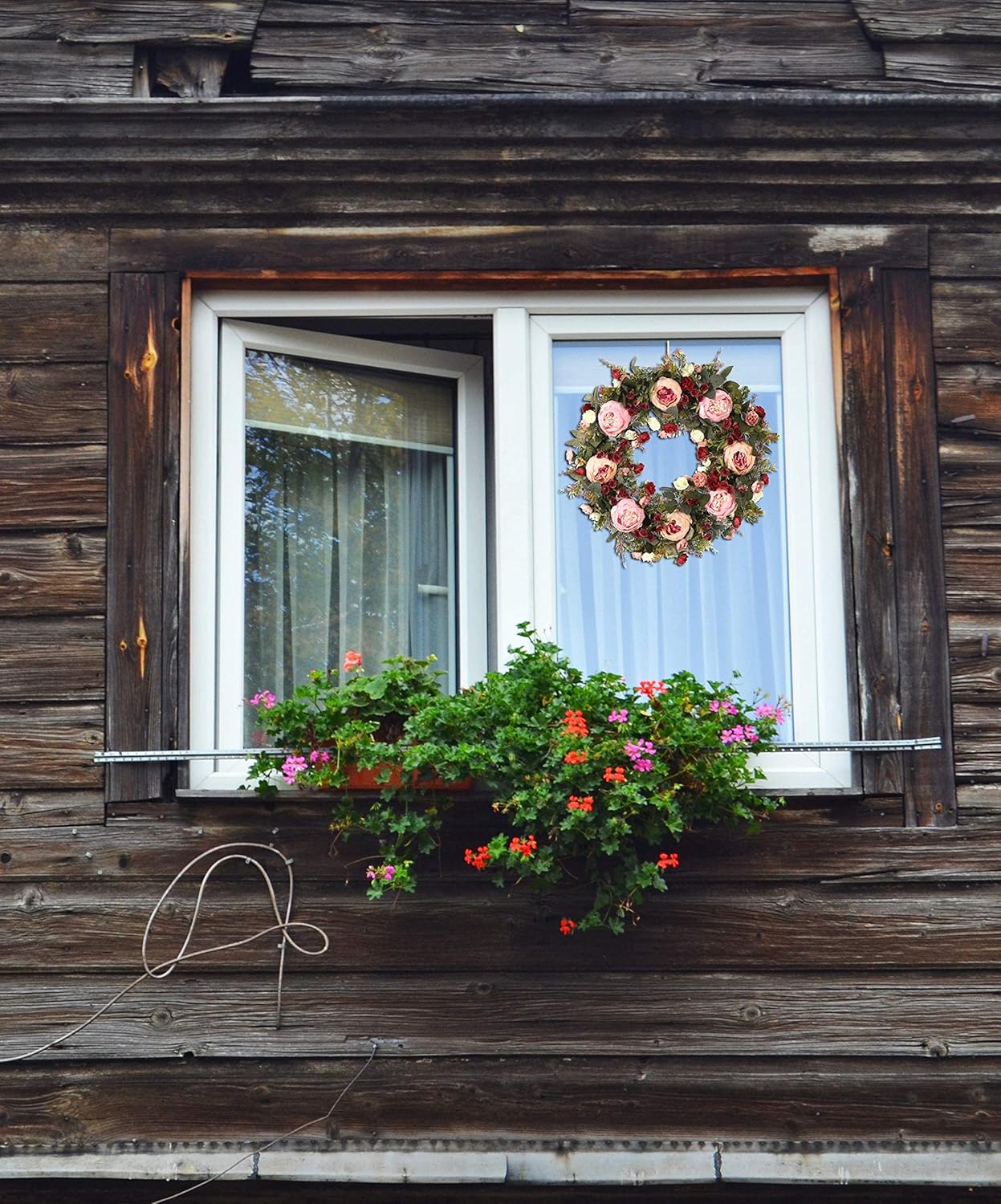 Peony Spring Wreath for Front Door 24inch Handmade Pink Artificial Floral Wreath Summer Wreath for Front Door Wall Windows Deco(Large)